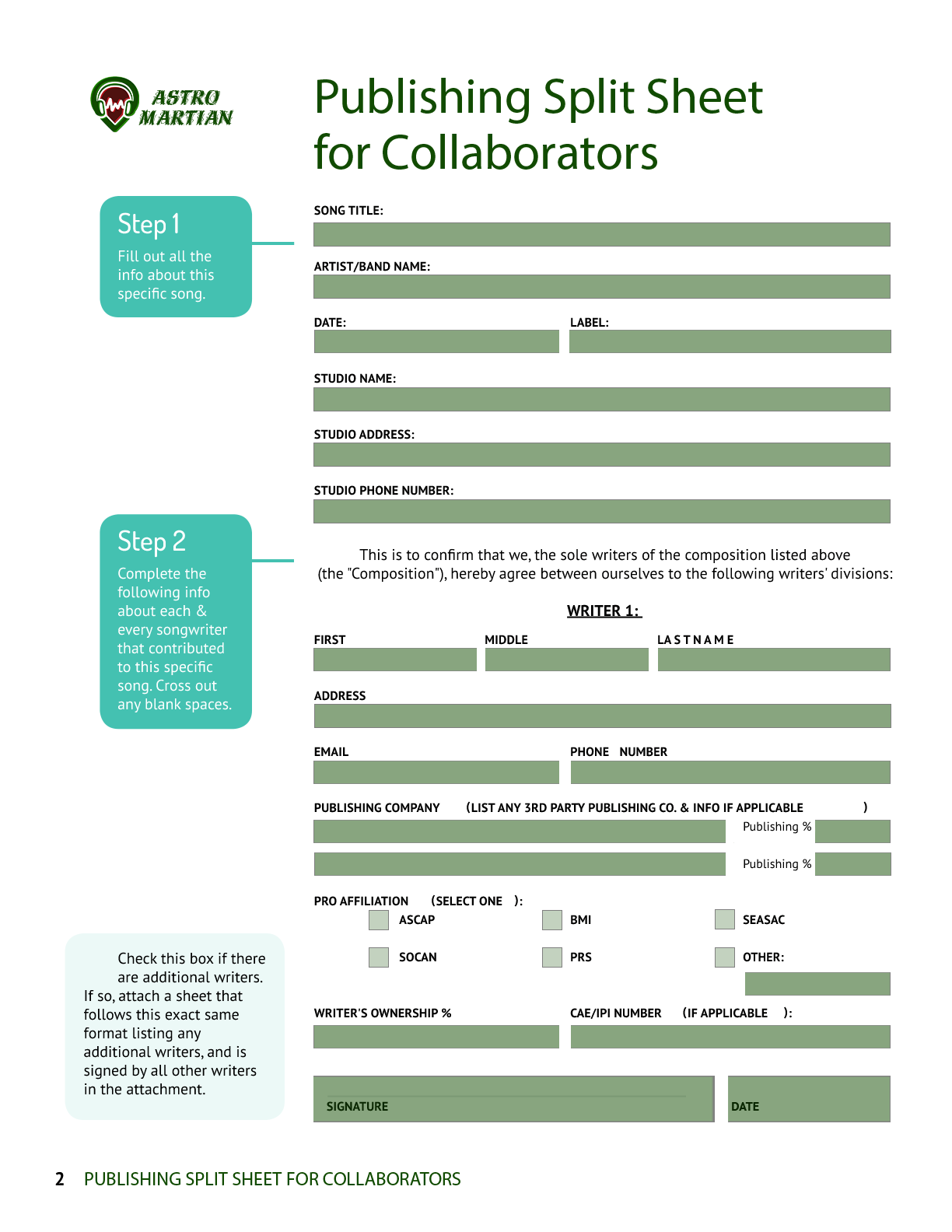 Split Sheet for Publishing