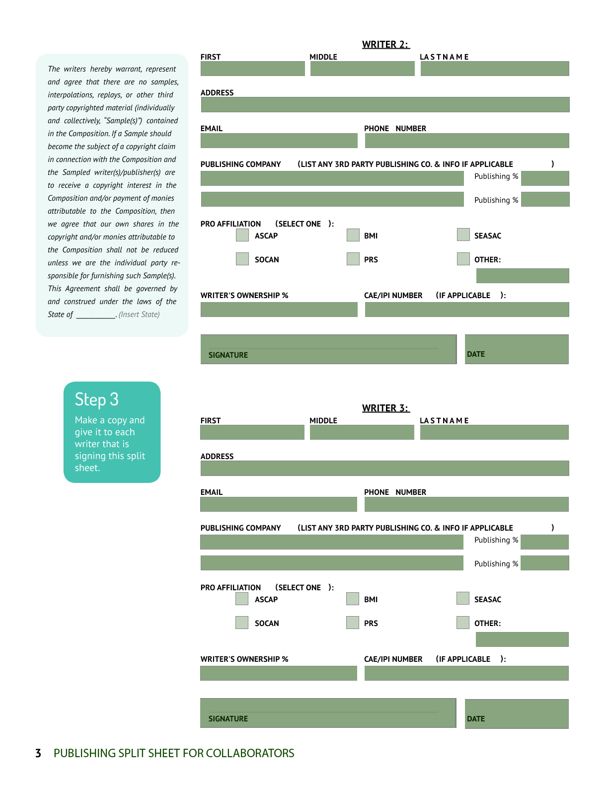 Split Sheet for Publishing